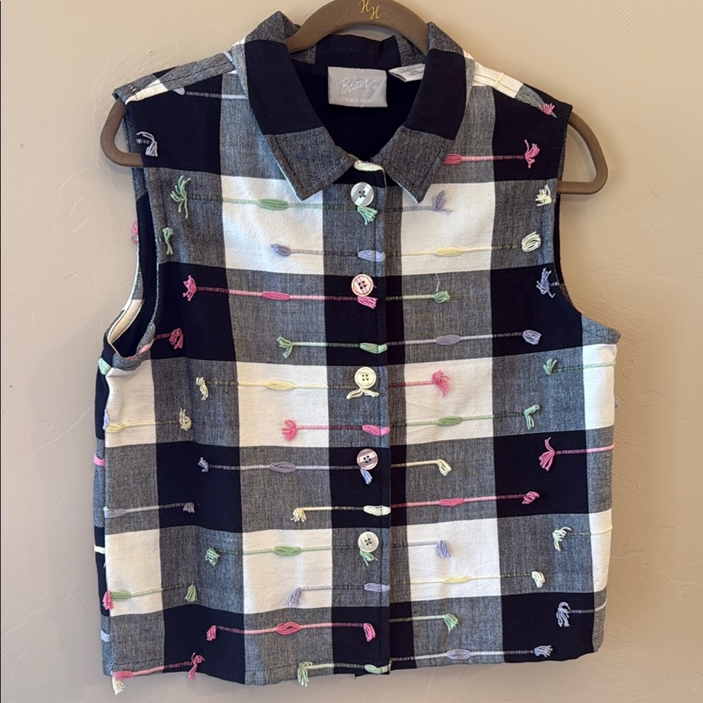 Blair Vintage Embroidered Plaid Vest (Size S)